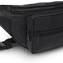 Premium Genuine Leather Waist Bag Classy Design Hiking Zip Pouch with Adjustable Straps Fanny Bag (Color - Black)-image-44