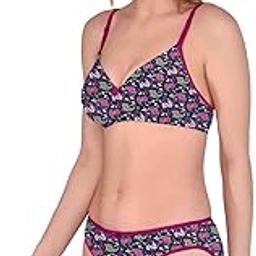 Women's Printed Cotton Padded Non Wired Bra Panty Set-picture-28