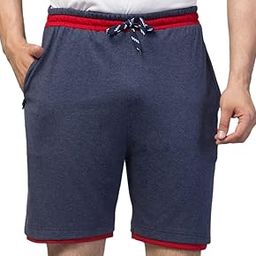 G Fashions Men's Super Cotton Athletic Regular Fit Striped Shorts with Zipper Pockets Lounge and Sports Wear Size L Blue-image-23