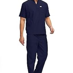 KNYA Classic Men's 5-Pocket Mandarin Collar Scrub Suit| Regular fit | Short Sleeves | For Doctors (M, Navy Blue)-image-26