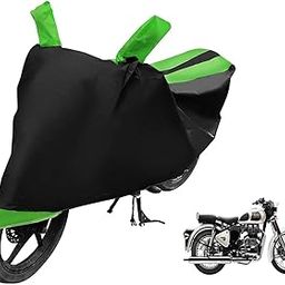 Auto Hub Bike Cover Compatible with RE Classic 350, Heatproof, Mirror Pocket, Belt & Buckle, Classic 350 Bike Cover - 1 Unit, Black-Green-image-71