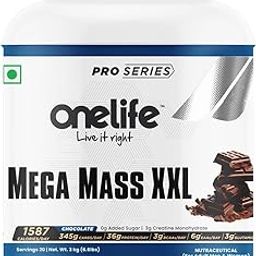 Onelife Mega Mass Gainer XXL | 1587 Calories/day, 345 Carbs/day, 36g/day Protein, Vitamins & Minerals I No Added Sugar, Powered with Digezyme I Chocolate Flavour 3kg-image-79
