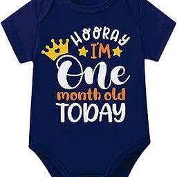 Monthly Milestone One Month Birthday Unisex Cotton Baby Romper Bodysuit For New Born. 1 Month Baby Girl Boy Dress Clothes For Photoshoot.-image-79