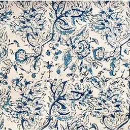 Kalamkari Print Fabric Blouse Material, 1 Metre, Beige and Blue-image-14