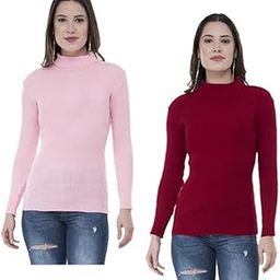Womens Solid Wool Warm Full Sleeves High Neck/Inner/Skivvy for Winter (Pack of 2) Maroon::Pink-image-68