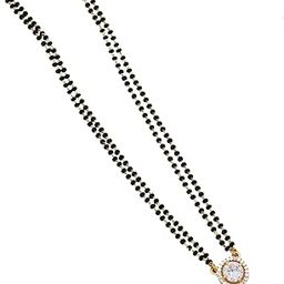 18 Inch Gold Plated Mangalsutra | American Diamond Pendant | Black Beads | for All Occasions-image-99