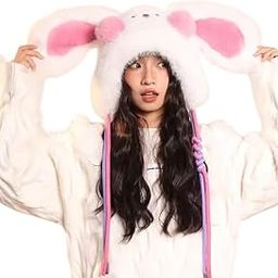 Richmen Winter Animal Hat for Kids Self Design Fuzzy Soft Plush Rabbit Cap Face Look Woolen Windproof Beanie Cap Hat for Girl's (Above 8 Years)-image-0