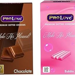 ProLove Premium Dotted Condoms, Chocolate and Bubble Gum Flavoured, 10 Pieces Each-image-34