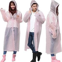 Women EVA Transparent Rain Coat Hooded Outdoor Water Resistant Portable Raincoat Suit (Pink)-image-51