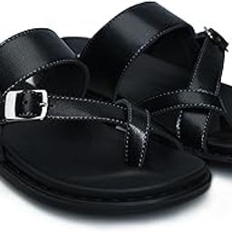 Men's Solid Casual Flat Slipper, Faux Leather Slip-on Toe Ring Fashion Slipper For Men-picture-10