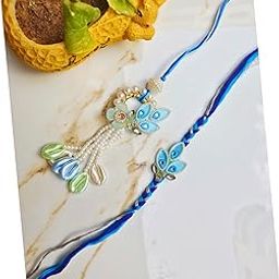 Designer Bhaiya Bhabhi Rakhi Combo with Leaf Charm & Beaded Tassels-image-100