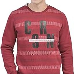 Men's Maroon Printed Round Neck Sweatshirt-image-1