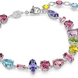 Womens Gema Bracelet, Mixed Cuts, Multicolored, Rhodium Plated-image-66