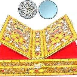 Santarms Handmade Wooden fordable holy rehal Quran Book Box for Reading Quran Sharif para Set | holy Books rihal Stand for Bride & Bridal | Size ? 32 x 22 cm with Free Compact Mirror-image-80