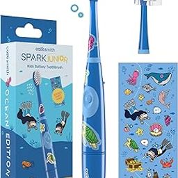 Caresmith Spark Junior Electric Sonic Toothbrush for Kids Ocean Edition | Cute Aquatic Animal Stickers for Designing your Power Toothbrush | 17000 Low Amplitude Strokes/Min Kids Sonic Toothbrush with 2 Ultra Soft Brush Heads-image-7