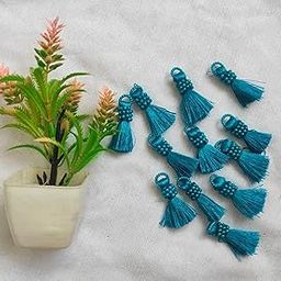 STRI Collections ZARI Tassels for Bridal Saree/Pearl KUCHULU for DUPPATA, Blouse/Handmade Pearl Tassels for Pallu/Easy to Attach and Detach (Pack of 12) (Sky Blue)-image-26
