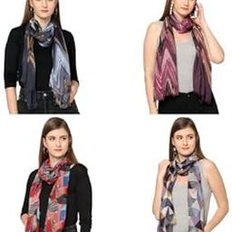 Multicolor Printed Viscose Scarf For Women, Lightweight Soft Scarves Stoles for Summer & Winter (Size: 183 X 51 cm) || Pack of 4 ||-image-5