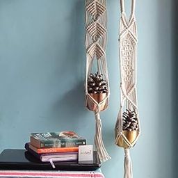 ecofynd Macrame Plant Hanger [Without Pot], Rope Flower Pot Holder for Indoor Outdoor Balcony Garden Wall, Home Decor Basket Hanger (2 Pack - M4M5, Color- Ivory)-image-28