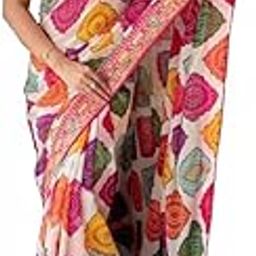 Women's Rajwadi Bandhej print with Heavy Embroidery work lace border Soft Georgette fabric with Saree & Blouse(Unstitched)-image-47