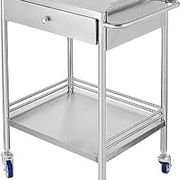 INDIAN DECOR. Indian Decor 38841 Utility Cart With 2 Shelves?Shelf Stainless Steel With Wheels?Rolling Cart Commercial Wheel?Dental Lab/Hospital/Kitchen Cart Utility Services(2 Shelves/ 1 Drawer)-Ss-14