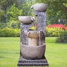 Shawshank 3ft Long 3 Bowl Grey Water Fountain for Indoor Outdoor Garden Home Decor, Stacked 4 Pot Water Fountain-15