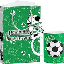 3 in 1 Football Green Carpet Theme Gift Set for Kids Return Gifts Ideas | Paper Bag, Bone China Mug, Tag | Can be Customized with Message- Soccer Theme-6