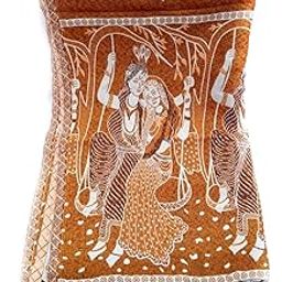 Traditional Brown Stole Shawl Scarves Beautiful Radhe Krishna Print for women Girls-13