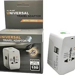 Aqplus Universal Travel Adapter, International All-in-One Worldwide Travel Adapter and Charger with Dual USB Ports, Multi-Type Power Outlet, USB 2.1A, 100-250 Voltage Travel Charger, White.-12