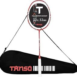 TANSO Methane 1.0 Full Graphite Ultra Light Weight Carbon Fibre Strung Badminton Racket with Free Full Racquet Cover (72 Grams, 32 Lbs Tension, Strung with Premium Strings) (Red)-image-65