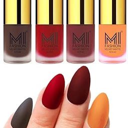 MI FASHION Velvet Matte Nail Polish Set Lacquer & Highly Pigmented Intsense Color 9.9mlCoffee, Tomato Red, Maroon, Saffron Orange (Pack-4)-91