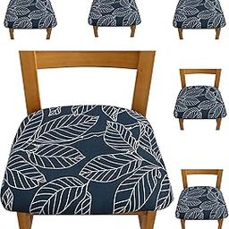 House of Quirk Elastic Chair Seat Covers Stretch Chair Covers for Dining Room Square Removable Washable Chair Protector (Blue Ash, Pack of 6)-image-66