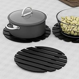 Picrazee Wooden Trivet Table Mats, Non-Slip, Pans Pot Holder Placemat for Bowl Dishes at Dining Table (2 Round Trivets)-4