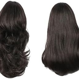 Sankrityayan Women Ponytail Hair Extension 16 Inch Step Cutting Curly Dark Brown Reverse Hair Pieces for Women Party/Halloween/Christmas-image-1