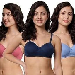 Women's Cotton Lightly Padded Half Cup Non-Wired T-Shirt Bra Combo Pack of 3-image-84