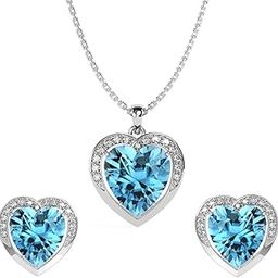 925 Sterling Silver Sky Blue Heart Pendant Earring Chain Jewellery Set | Rhodium Plated, Swiss Zirconia | Gift for Women & Girls-15