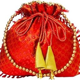 Potli Bag for Wedding Parties and Special Occasions | Premium Silk Potli | Traditional Shagun Potli| Stylish Drawstring With BeadsHandle Potli Handbag| Purse for women-28