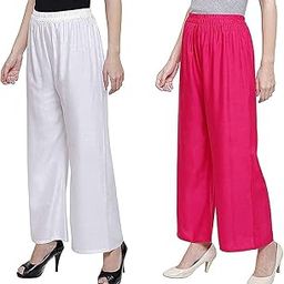 Trends Crew Palazzo for Women | Loose Fit Ethnic Design Palazo Combo Set | Stylish Latest Bottom Wear Casual Plazo for Girls | Pack of 2 (White & Pink)-image-44