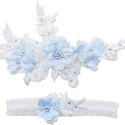 2 Pieces Wedding Bride Lace Garter soft Garter for Banquet Dance Dating blue-image-13