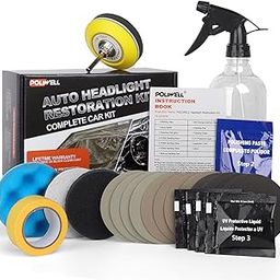 POLIWELL Headlight Restoration Kit 3 Easy Steps to Restore Sun Damaged Headlights Polish Headlights Lens Restore Cleaner DIY Polishing, Sanding Discs, Scouring Pads for Electric Drill, Total 24Pack-image-29