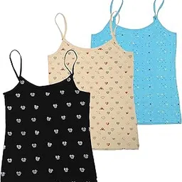 f&s Cotton Camisole for Beginners | Beginners Cami for Puberty | Soft Stretchy Cotton with Regular Straps | Multi- Coloured Sleevless Printed Cotton Regular Fit Camisole | Pack of 3-picture-4