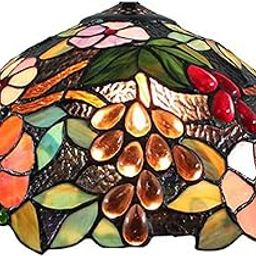 Tiffany Grape Lamp Shade Replacement Only, 12X7 Inch Stained Glass Lampshades with Cap, Retro Pastoral Lamp Cover Accessories Fit for Table Lamp Pendant Light Floor Lights,A-18