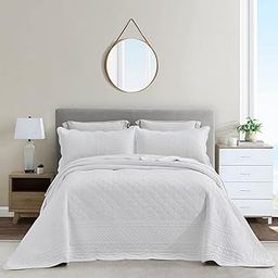 CHIXIN Oversized Cotton Bedspread King Size - Real Stitching - Luxury Quilted Bedding Cover for All Season, Reversible, Ultra Soft, Lightweight, 3 Piece, Pure White-image-16