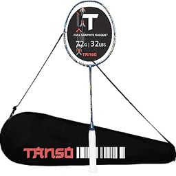 TANSO Methane 1.0 Full Graphite Ultra Light Weight Carbon Fibre Strung Badminton Racket with Free Full Racquet Cover (72 Grams, 32 Lbs Tension, Strung with Premium Strings) (Navy)-image-59