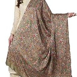 Women Silk Blend Wool Stole Floral & Paisley Pattern Kashmiri Sozni Work Printed Stoles Extra Soft Warm - Size 28 inch x 80 inch-image-24