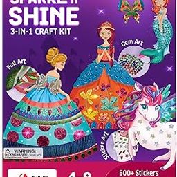 Chalk and Chuckles Sparkle & Shine – 3-in-1 Craft Kit for Girls, Foil Art, Stickers & Gem Mosaics, No Mess DIY Activity for Age 4–9, Princess & Unicorn Theme, Birthday Gift & Screen-Free Fun-14
