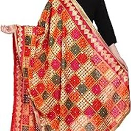 Women's Embroidered Phulkari Chiffon Dupatta_ISFD32_Multi-11