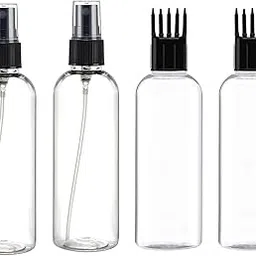 nsb herbals Combo Of 100 ml Clear Plastic Empty Fine Mist Spray (Black) Bottles x 2 nos. + Comb Applicator Bottles x 2 nos. For Sanitizer,Perfume,Rose Water,Travel,Diy Products,Refillable Reusable-picture-48