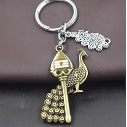 Lord Murugan Vel Peacock Feather Charm Bronze Gifiting Keychain for Men and Women-image-98