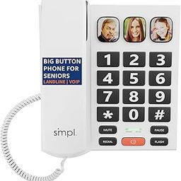 SMPL Big Button Phone for Seniors, Simple Corded Landline & VOIP Home Telephone for Elderly, Handicap, Alzheimer’s, Dementia, Hearing Impaired 56021-4