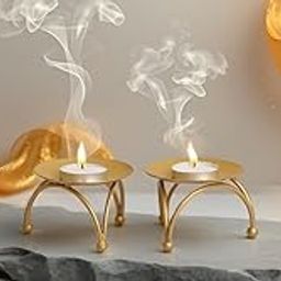 StylizShades Golden Metal Stand for Idol, Diya or Decor – Decorative Brass Finish Chowki for Puja Mandir, Festival, Home & Office Temple Use, Round, Set of 2-14